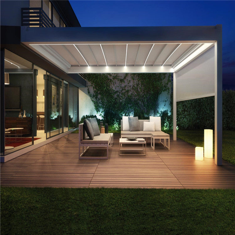 6*5M Balcony Patio Aluminium Waterproof Pergola Canopies Garden Gazebo With Led Light