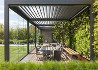 Motorized Balcony Roof Garden Pergola With Glass Side Wall Design