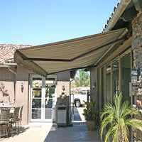 Black patio retractable awning with motor and manual control