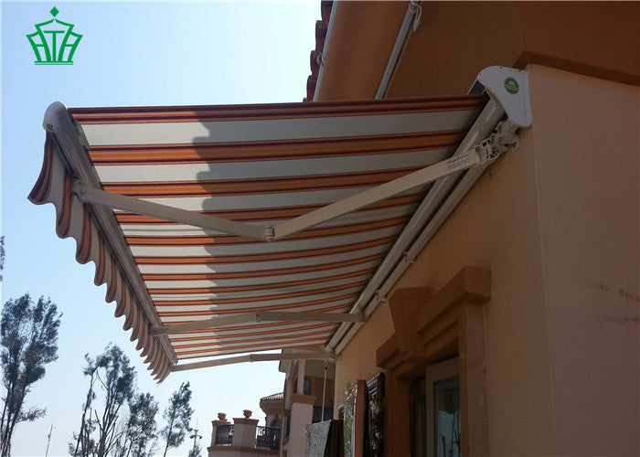 Motorized semi-cassette heavy duty folding awning with waterproof shade board